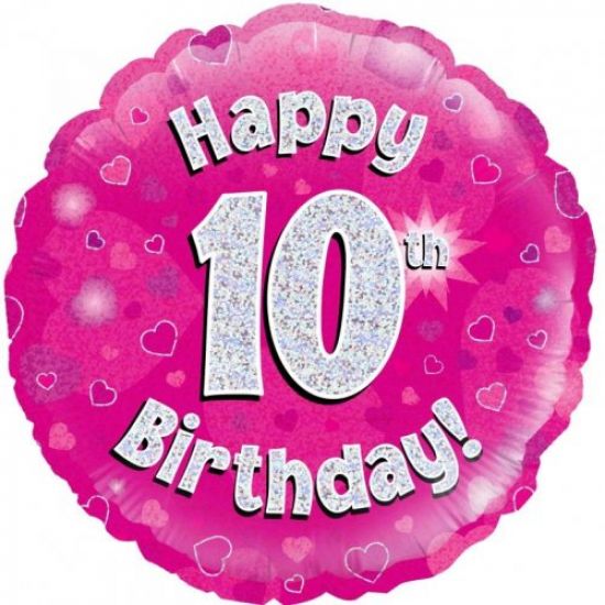 Pink Holographic Happy 10th Birthday Foil Balloon