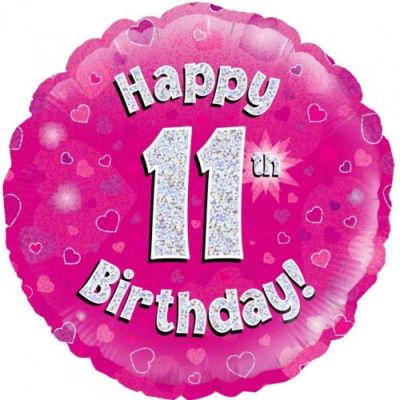 Pink Holographic Happy 11th Birthday Foil Balloon