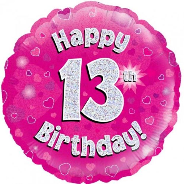 Pink Holographic Happy 13th Birthday Foil Balloon
