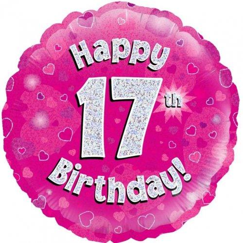 Pink Holographic Happy 17th Birthday Foil Balloon - Party Affair