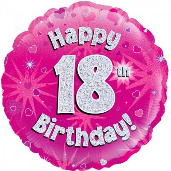 Pink Holographic Happy 18th Birthday Foil Balloon