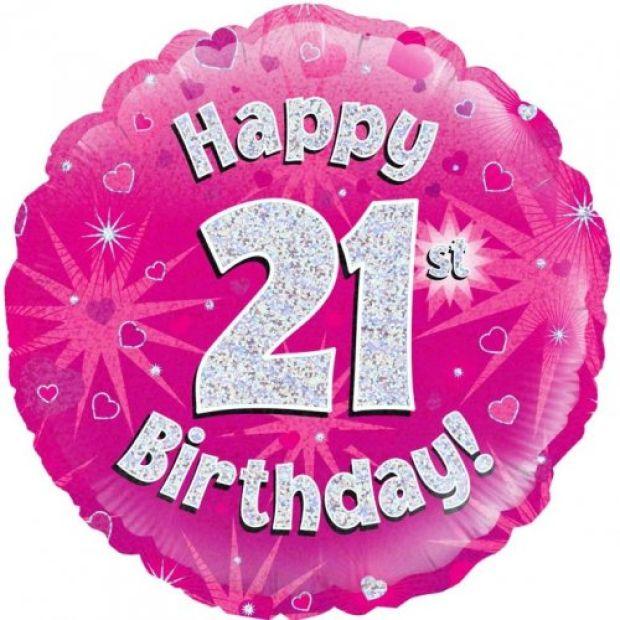 Pink Holographic Happy 21st Birthday Foil Balloon - Party Affair