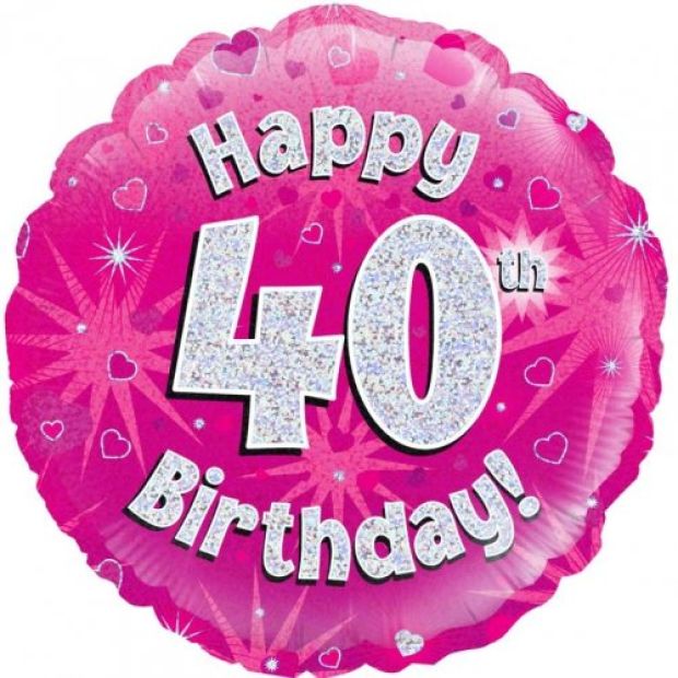 Pink Holographic Happy 40th Birthday Foil Balloon
