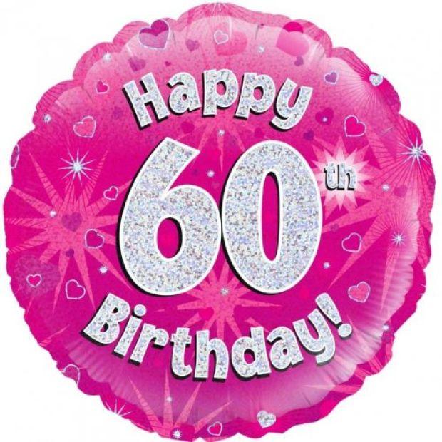 Pink Holographic Happy 60th Birthday Foil Balloon - Party Affair