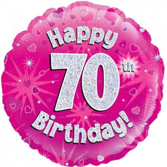 Pink Holographic Happy 70th Birthday Foil Balloon