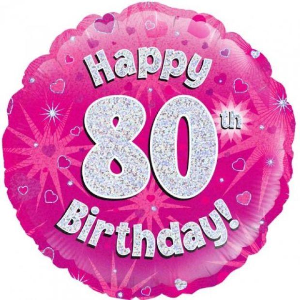 Pink Holographic Happy 80th Birthday Foil Balloon - Party Affair