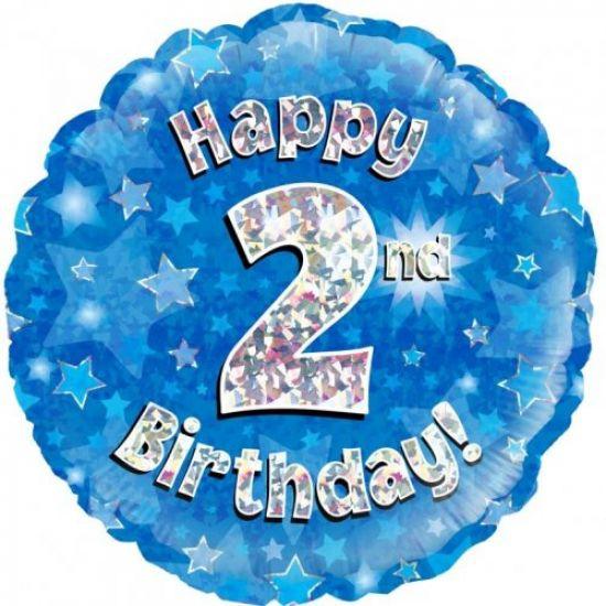 Blue Holographic Happy 2nd Birthday Foil Balloon - Party Affair