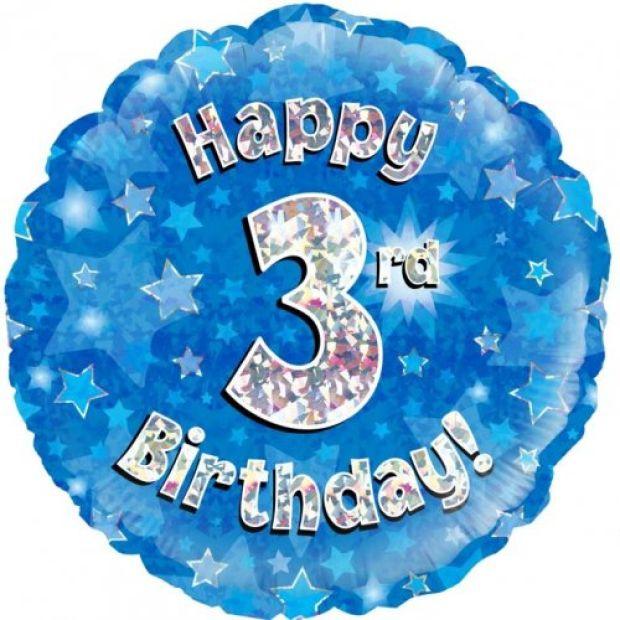 Blue Holographic Happy 3rd Birthday Foil Balloon - Party Affair