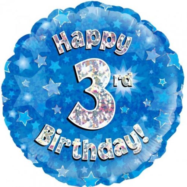 Blue Holographic Happy 3rd Birthday Foil Balloon