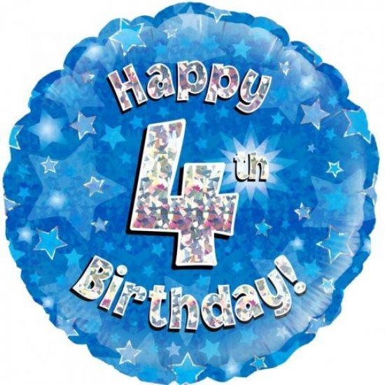Blue Holographic Happy 4th Birthday Foil Balloon - Party Affair
