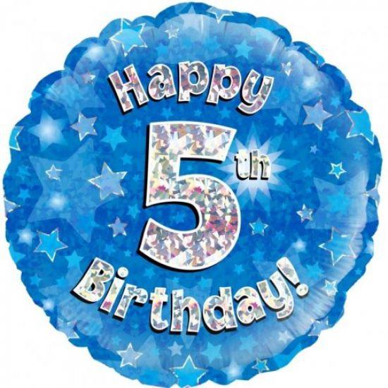 Blue Holographic Happy 5th Birthday Foil Balloon - Party Affair