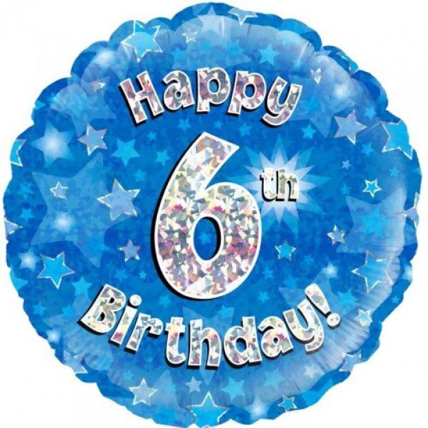 Blue Holographic Happy 6th Birthday Foil Balloon - Party Affair