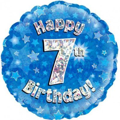 Blue Holographic Happy 7th Birthday Foil Balloon - Party Affair
