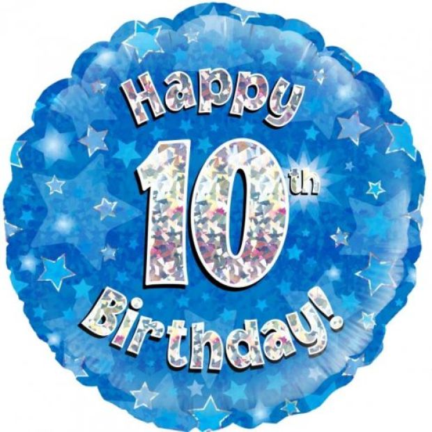 Blue Holographic Happy 10th Birthday Foil Balloon