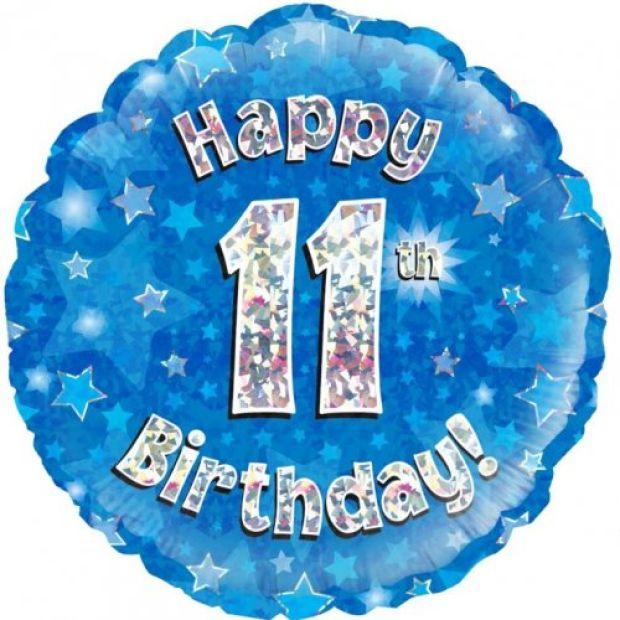 Blue Holographic Happy 11th Birthday Foil Balloon - Party Affair