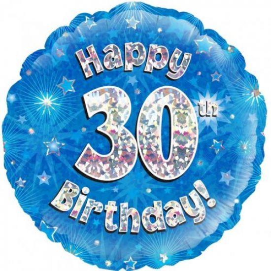 Blue Holographic Happy 30th Birthday Foil Balloon - Party Affair