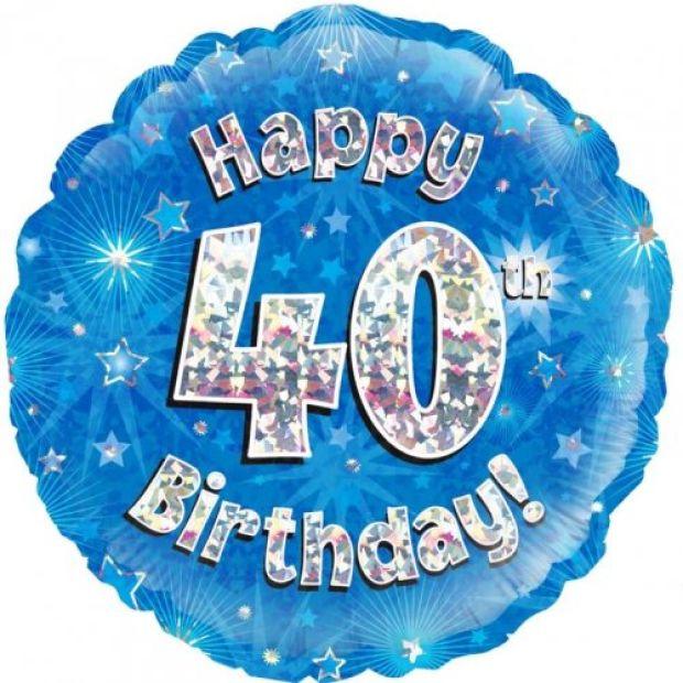 Blue Holographic Happy 40th Birthday Foil Balloon - Party Affair