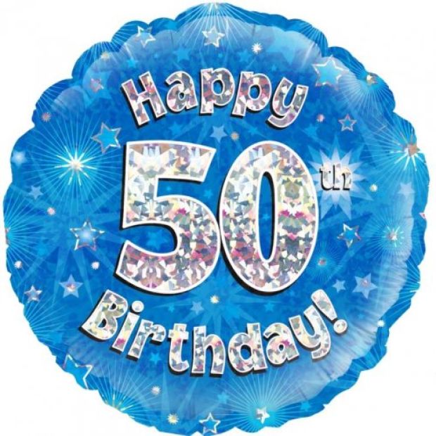 Blue Holographic Happy 50th Birthday Foil Balloon