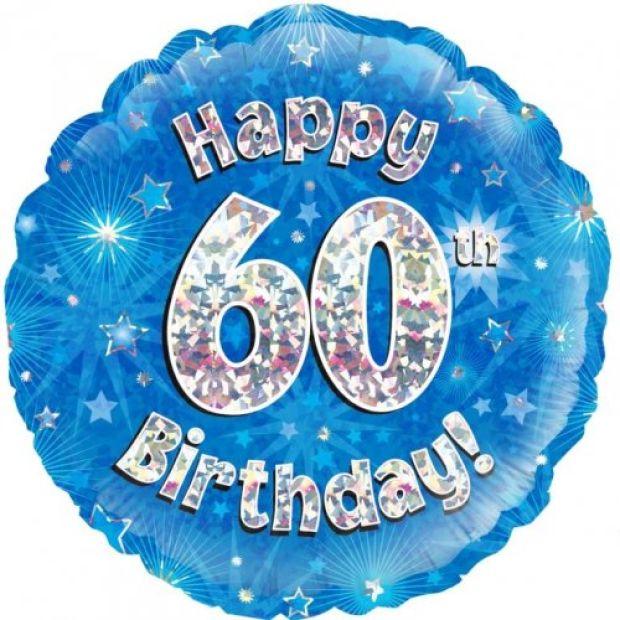 Blue Holographic Happy 60th Birthday Foil Balloon - Party Affair