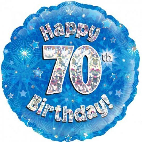 Blue Holographic Happy 70th Birthday Foil Balloon - Party Affair