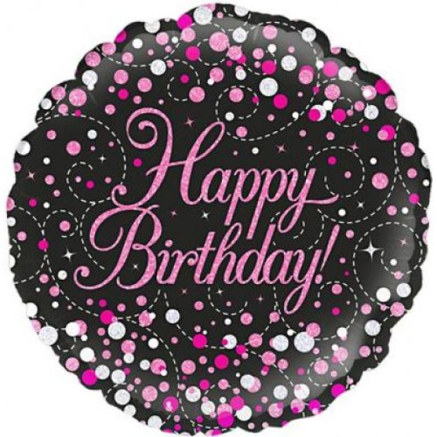 Sparkling Black & Pink Fizz Happy Birthday Foil Balloon