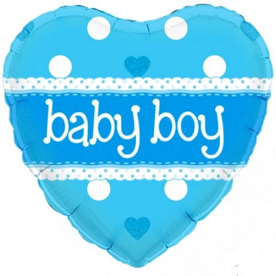 Holographic Baby Boy Blue Heart Foil Balloon