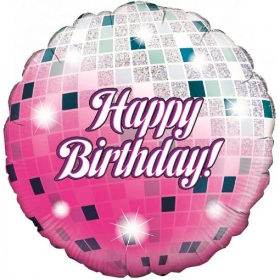 Happy Birthday Pink Glitter Ball Foil Balloon