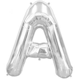 Silver letter A foil balloon, 86cm, from North Star, inflated and ready for celebration, with shiny metallic finish.