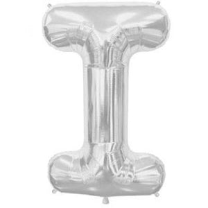 Silver Letter I 86cm foil balloon from Alpen, shiny metallic balloon with the letter I, suitable for celebrations and events.