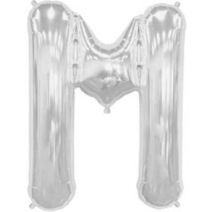 Silver Letter M 86cm foil balloon from North Star, shiny metallic balloon shaped as the letter M with a reflective surface.