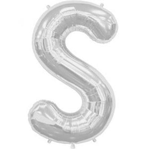 Silver Letter S 86cm foil balloon from North Star, shiny metallic balloon in the shape of the letter S, suitable for celebrations.