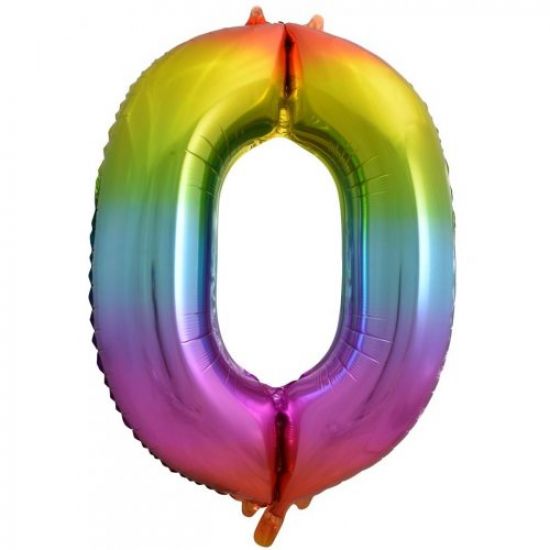 Rainbow Numeral 0 Zero 86cm Foil Balloon