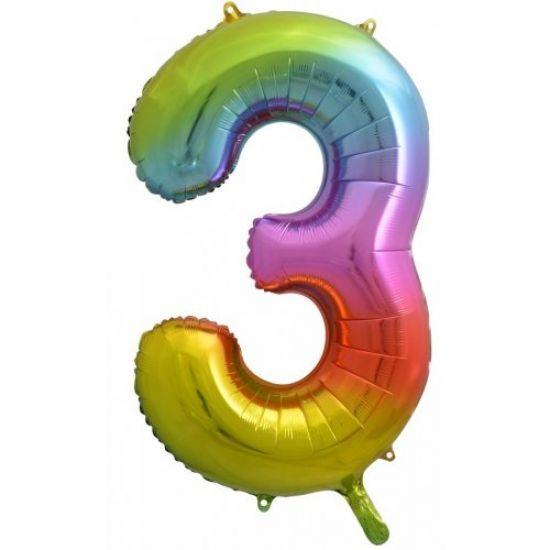 Rainbow Number 3 Three 86cm Foil Balloon - Party Affair