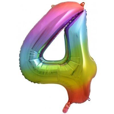 Rainbow Number 4 Four 86cm Foil Balloon - Party Affair