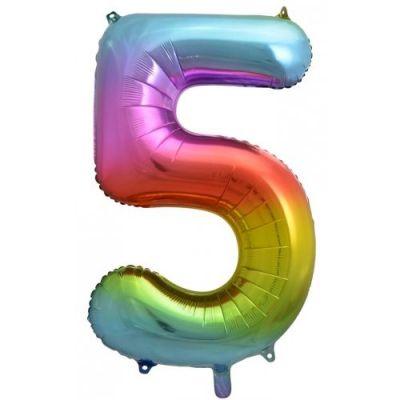 Rainbow Number 5 Five 86cm Foil Balloon - Party Affair