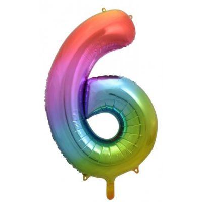Rainbow Number 6 Six 86cm Foil Balloon - Party Affair