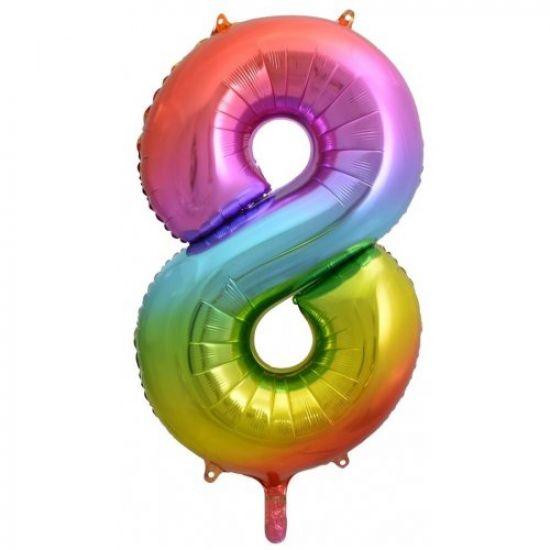 Rainbow Number 8 Eight 86cm Foil Balloon - Party Affair