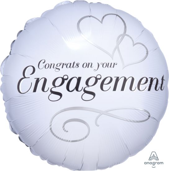 White & Silver Two Hearts Engagement Foil Balloon