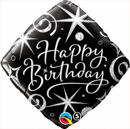 Black Birthday Sparkles And Swirls Foil Balloon