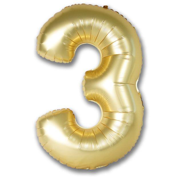 Number 3 Chrome Gold 102cm Foil Balloon - Party Affair