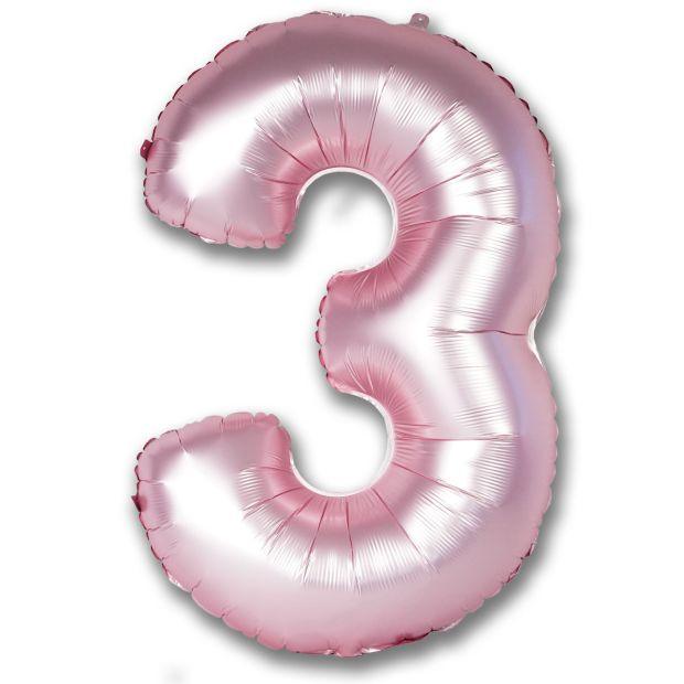 Chrome Light Pink Number 3 Three 102cm Foil Balloon - Party Affair