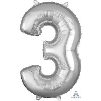 Silver Mid-Size Number 3 Foil Balloon - Party Affair