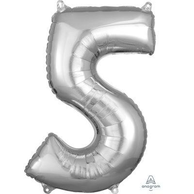Silver Mid-Size Number 5 Foil Balloon - Party Affair