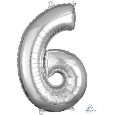 Silver Mid-Size Number 6 Foil Balloon - Party Affair