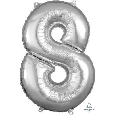 Silver Mid-Size Number 8 Foil Balloon - Party Affair