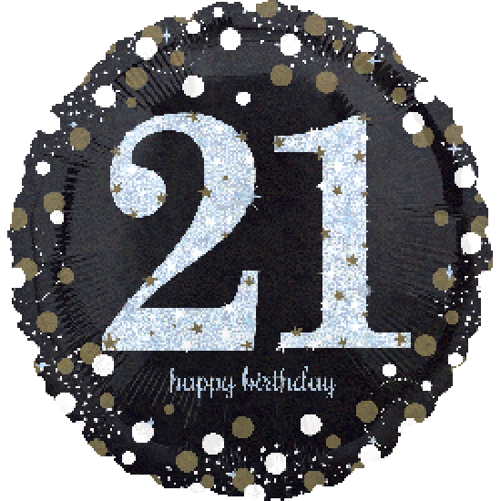 Holographic Sparkling 21 Happy Birthday Foil Balloon