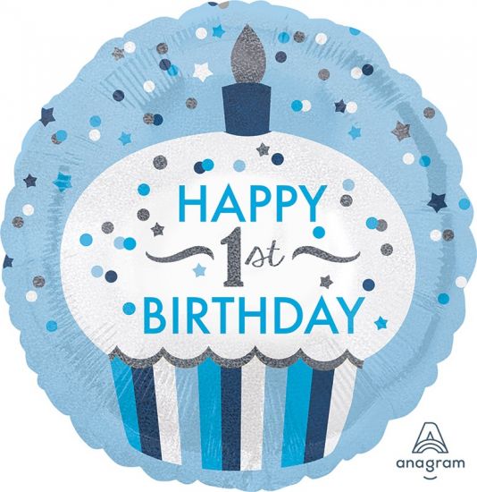 Blue 1st Birthday Cupcake Foil Balloon 