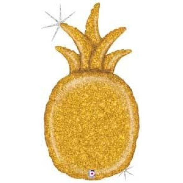 Gold Glitter Holographic Pineapple Foil Balloon Shape - Party Affair