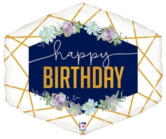 Geo Navy Birthday Foil Balloon Shape - Party Affair