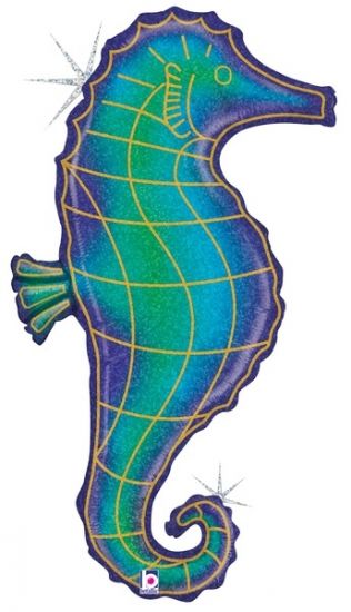 Holographic Glitter Seahorse Foil Balloon Shape